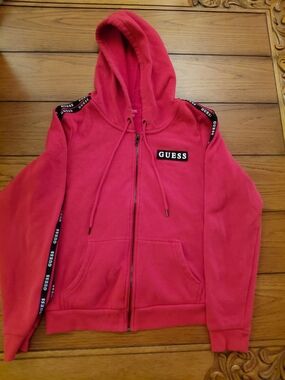 Guess Hot Pink Zip-Up Hoodie with Logo Tape